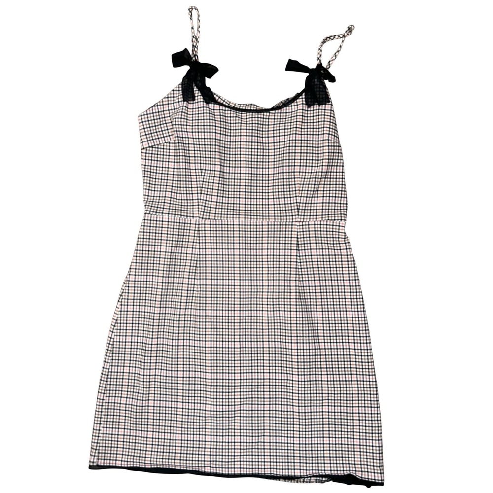 Women's Y2K Plaid Mini Dress Kendall & Kylie Sz-M Pink Lace Bow Fairy Grunge